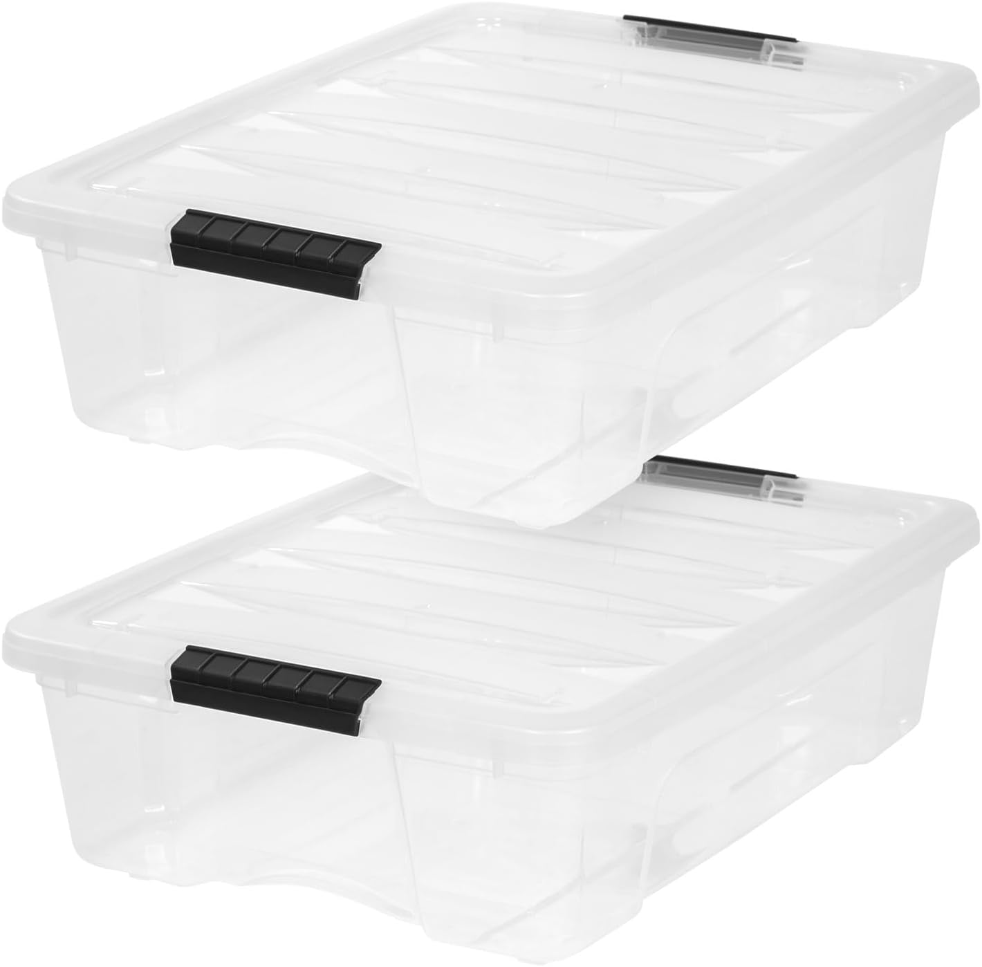 IRIS USA 54 Qt Stackable Plastic Storage Bins with Lids, 6 Pack - BPA-Free, Made in USA - Discreet Organizing Solution, Latches, Durable Nestable Containers, Secure Pull Handle - Pearl