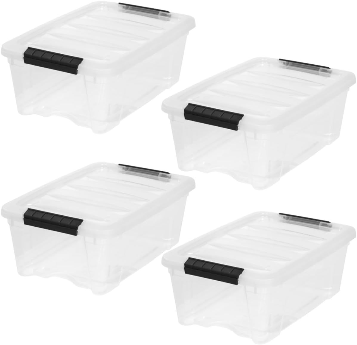 IRIS USA 54 Qt Stackable Plastic Storage Bins with Lids, 6 Pack - BPA-Free, Made in USA - Discreet Organizing Solution, Latches, Durable Nestable Containers, Secure Pull Handle - Pearl