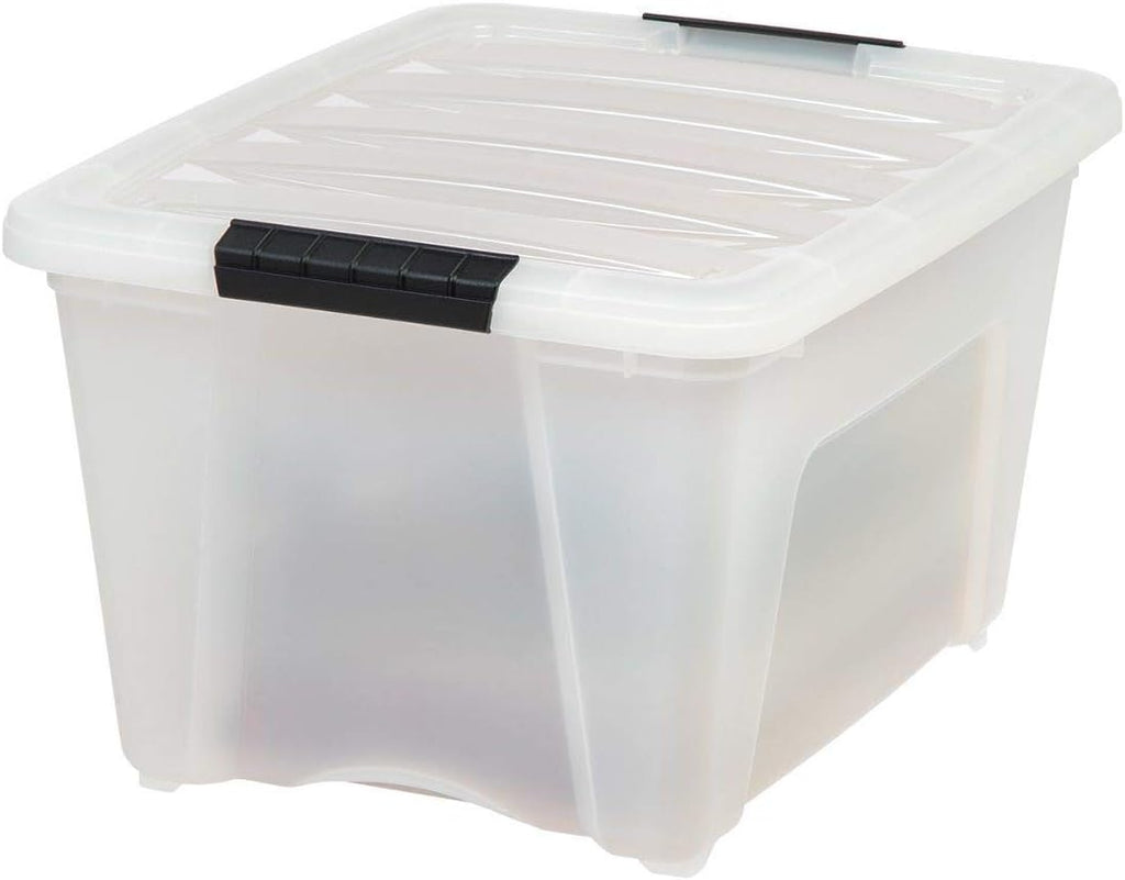 IRIS USA 54 Qt Stackable Plastic Storage Bins with Lids, 6 Pack - BPA-Free, Made in USA - Discreet Organizing Solution, Latches, Durable Nestable Containers, Secure Pull Handle - Pearl