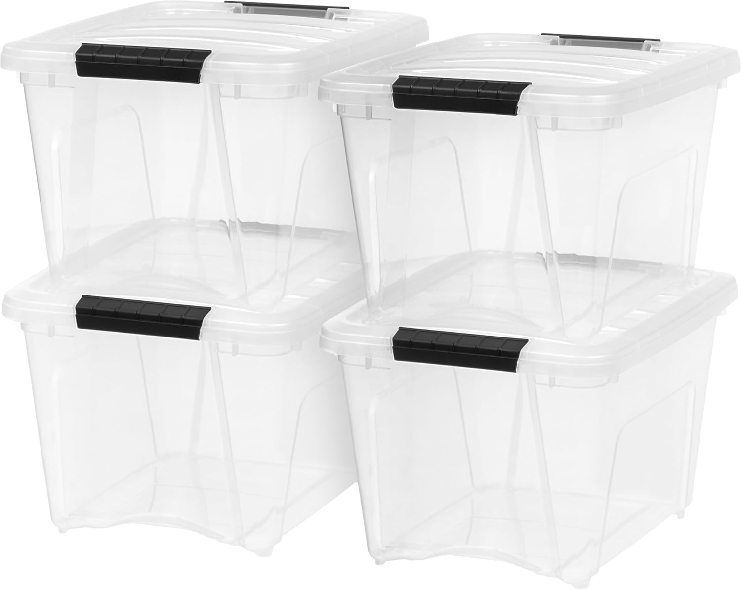IRIS USA 54 Qt Stackable Plastic Storage Bins with Lids, 6 Pack - BPA-Free, Made in USA - Discreet Organizing Solution, Latches, Durable Nestable Containers, Secure Pull Handle - Pearl