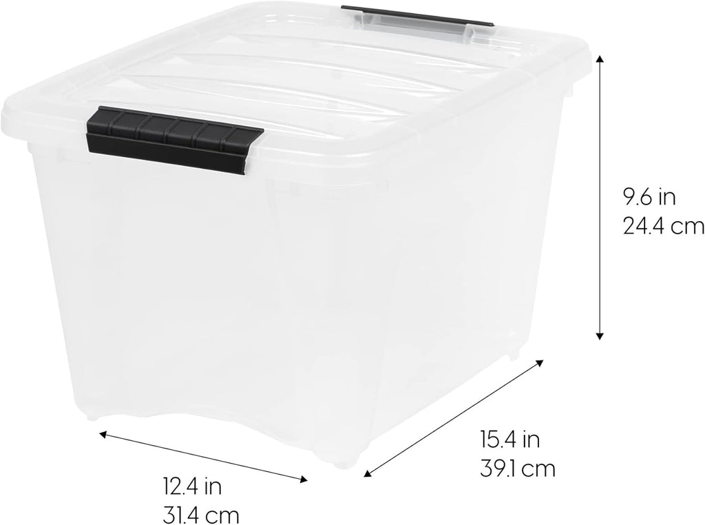 IRIS USA 54 Qt Stackable Plastic Storage Bins with Lids, 6 Pack - BPA-Free, Made in USA - Discreet Organizing Solution, Latches, Durable Nestable Containers, Secure Pull Handle - Pearl