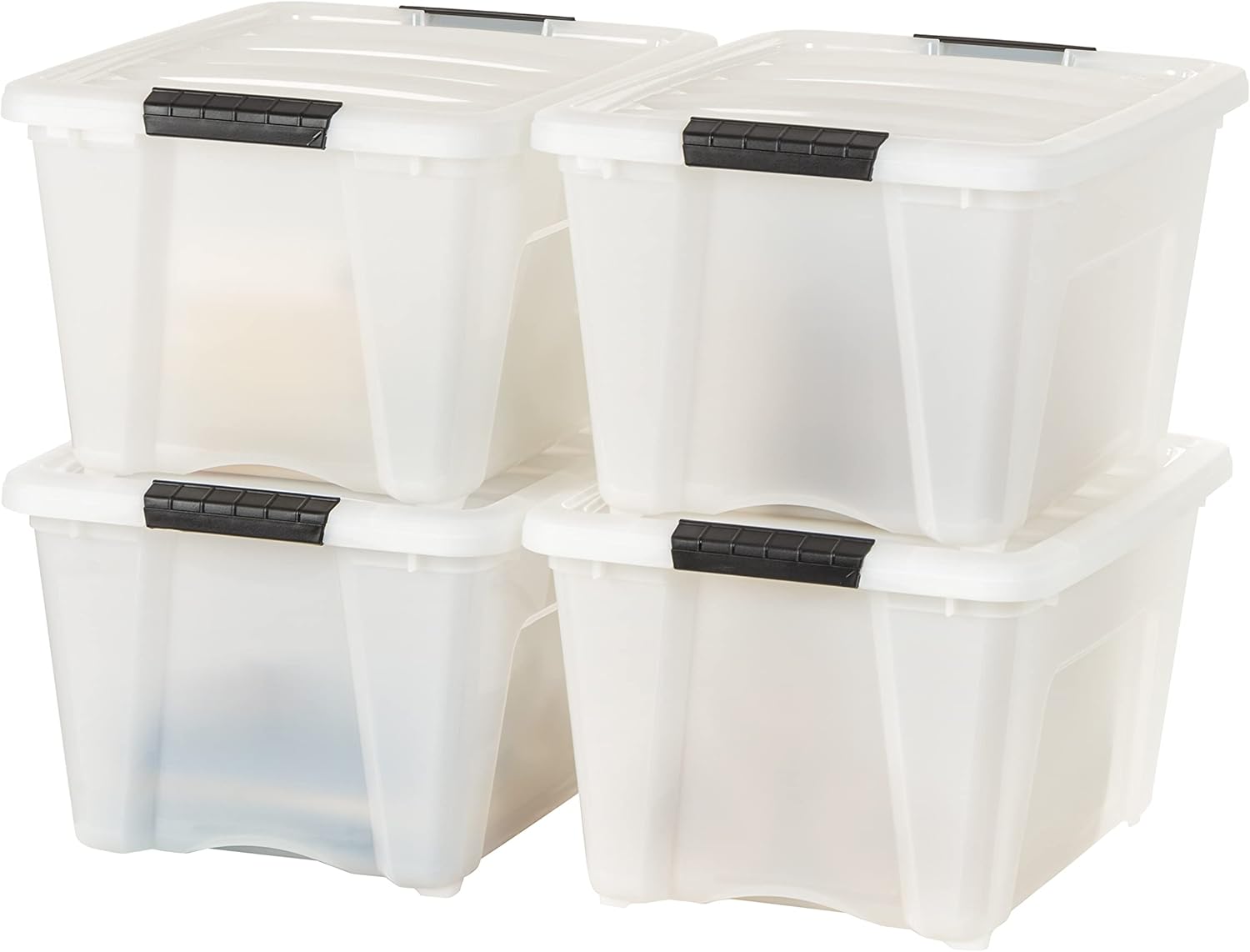 IRIS USA 54 Qt Stackable Plastic Storage Bins with Lids, 6 Pack - BPA-Free, Made in USA - Discreet Organizing Solution, Latches, Durable Nestable Containers, Secure Pull Handle - Pearl