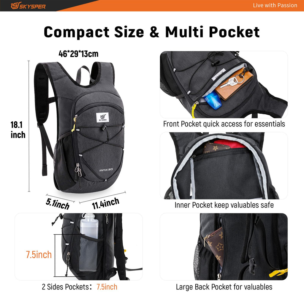 SKYSPER 15L/20L Foldable Hiking Backpack Lightweight Packable Travel Daypack with Chest Strap Small Folding Pack for Walking
