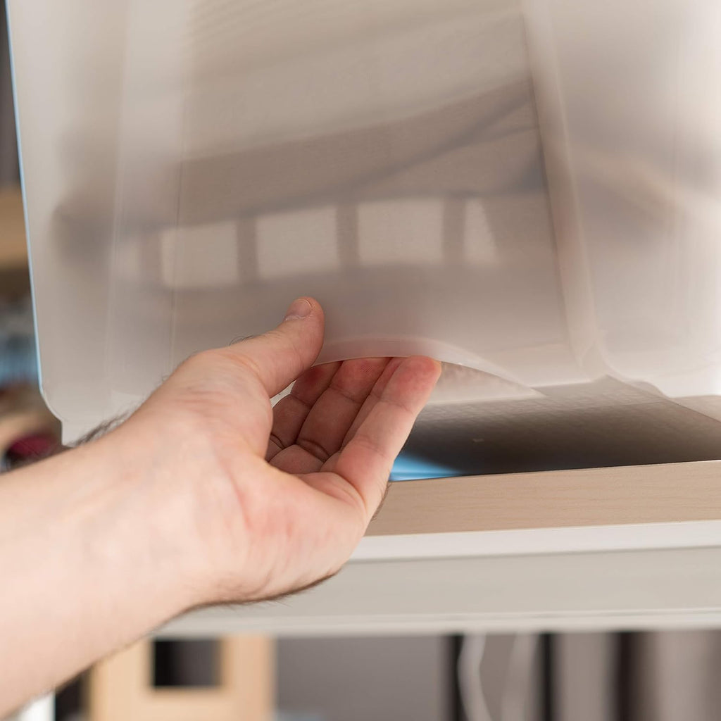 IRIS USA 54 Qt Stackable Plastic Storage Bins with Lids, 6 Pack - BPA-Free, Made in USA - Discreet Organizing Solution, Latches, Durable Nestable Containers, Secure Pull Handle - Pearl