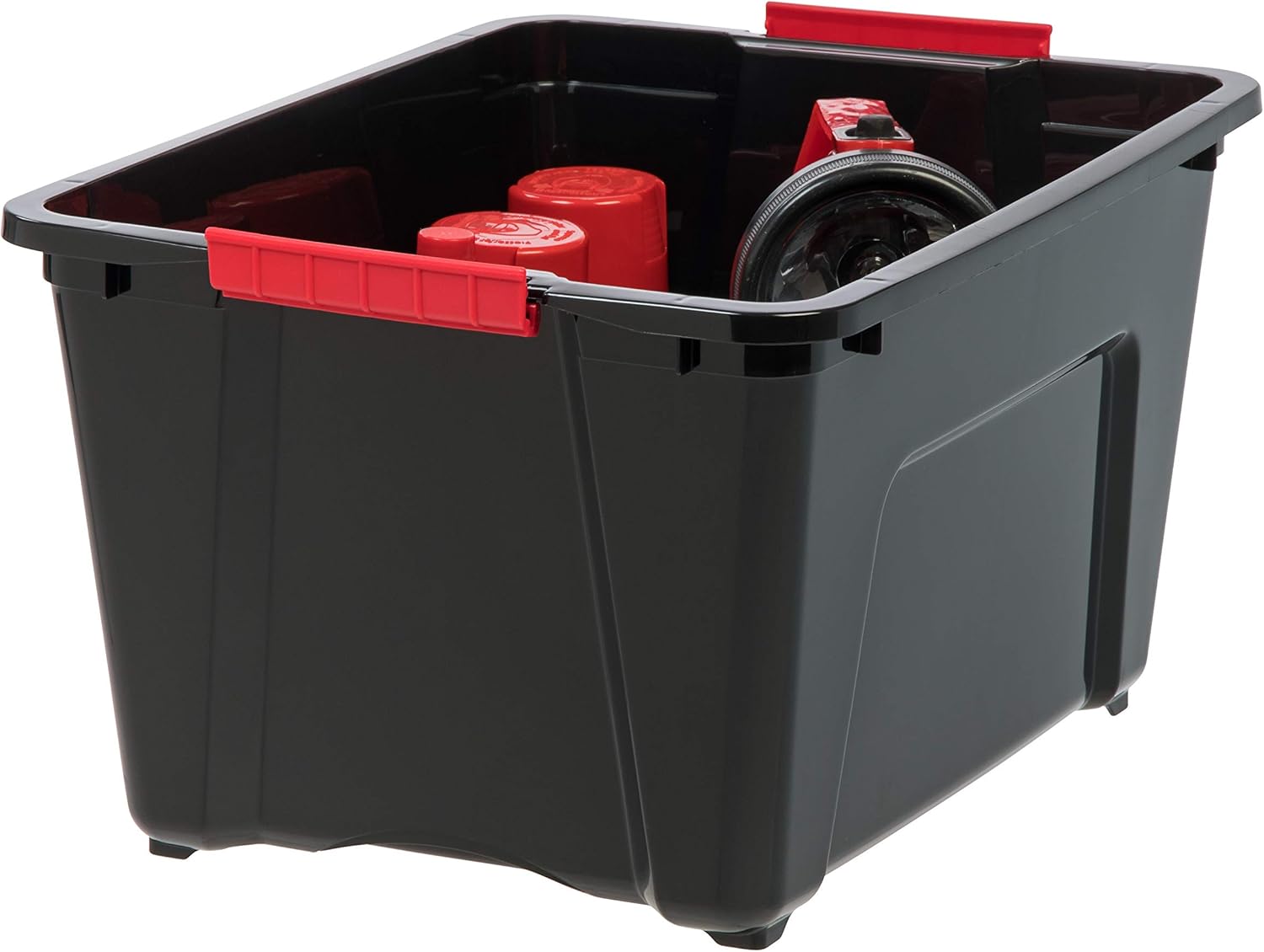 IRIS USA 54 Qt Stackable Plastic Storage Bins with Lids, 6 Pack - BPA-Free, Made in USA - Discreet Organizing Solution, Latches, Durable Nestable Containers, Secure Pull Handle - Pearl