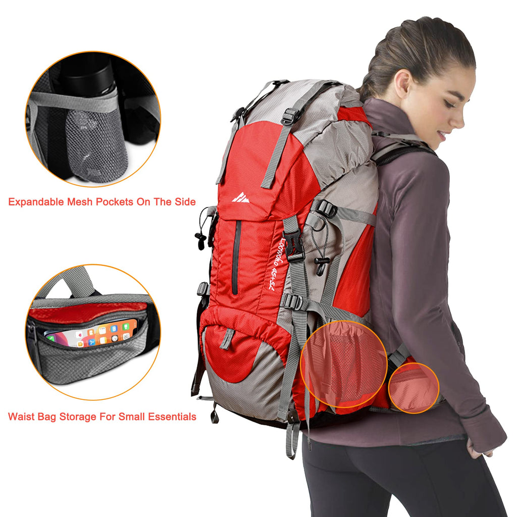 Loowoko 50L Hiking Backpack, Waterproof Camping Essentials Bag with Rain Cover, 45+5 Liter Lightweight Backpacking Back Pack