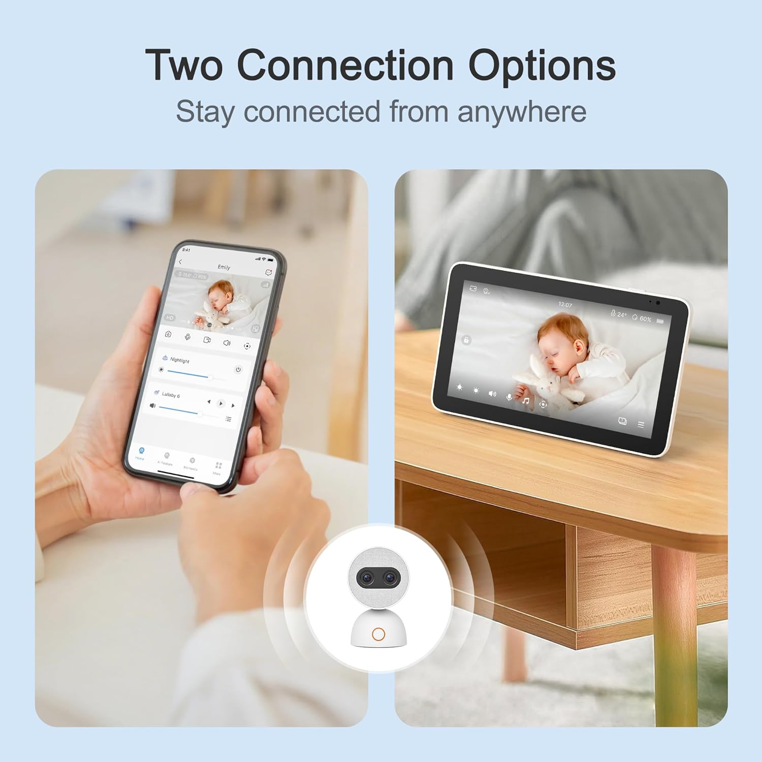Simsky Split Screen Video Baby Monitor with Cameras, Dual 4MP Cameras with 6X Zoom, 7" UHD Touch Screen Portable Audio Baby Monitor 32GB Local Storage