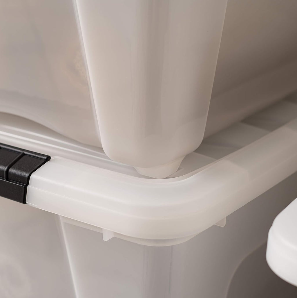 IRIS USA 54 Qt Stackable Plastic Storage Bins with Lids, 6 Pack - BPA-Free, Made in USA - Discreet Organizing Solution, Latches, Durable Nestable Containers, Secure Pull Handle - Pearl