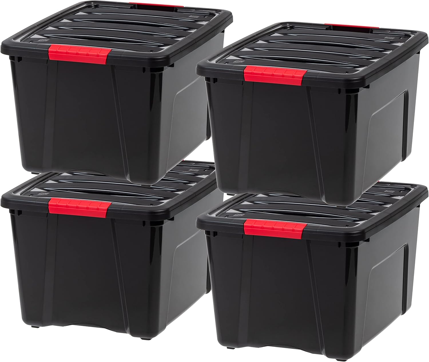 IRIS USA 54 Qt Stackable Plastic Storage Bins with Lids, 6 Pack - BPA-Free, Made in USA - Discreet Organizing Solution, Latches, Durable Nestable Containers, Secure Pull Handle - Pearl