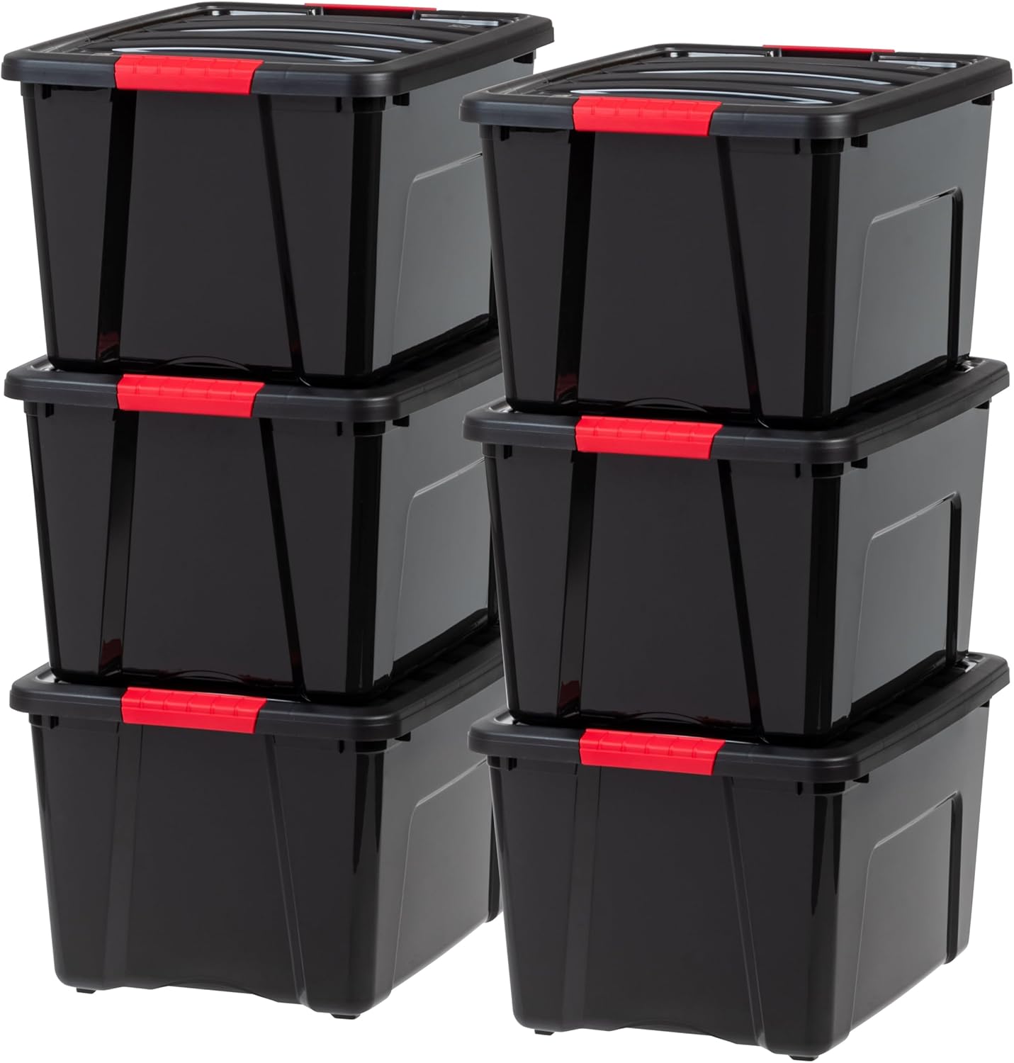 IRIS USA 54 Qt Stackable Plastic Storage Bins with Lids, 6 Pack - BPA-Free, Made in USA - Discreet Organizing Solution, Latches, Durable Nestable Containers, Secure Pull Handle - Pearl