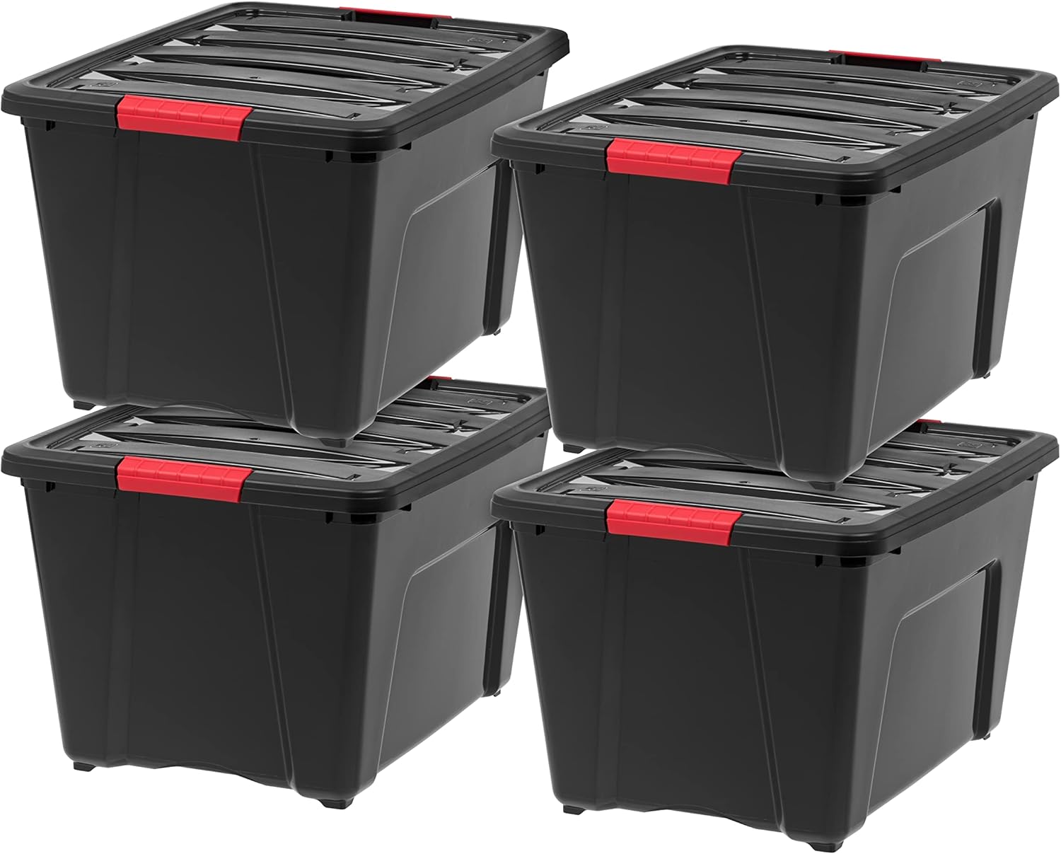 IRIS USA 54 Qt Stackable Plastic Storage Bins with Lids, 6 Pack - BPA-Free, Made in USA - Discreet Organizing Solution, Latches, Durable Nestable Containers, Secure Pull Handle - Pearl