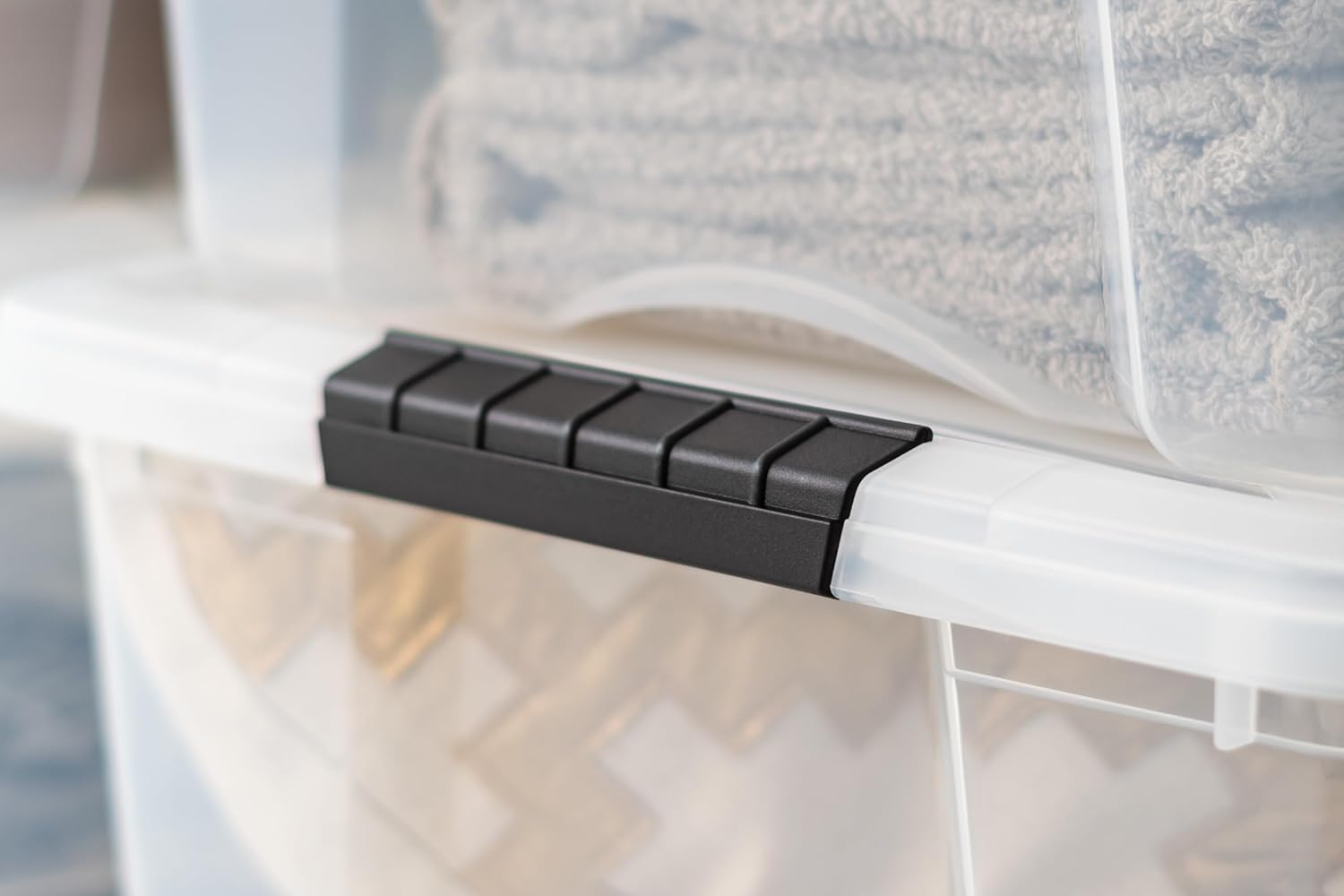 IRIS USA 54 Qt Stackable Plastic Storage Bins with Lids, 6 Pack - BPA-Free, Made in USA - Discreet Organizing Solution, Latches, Durable Nestable Containers, Secure Pull Handle - Pearl