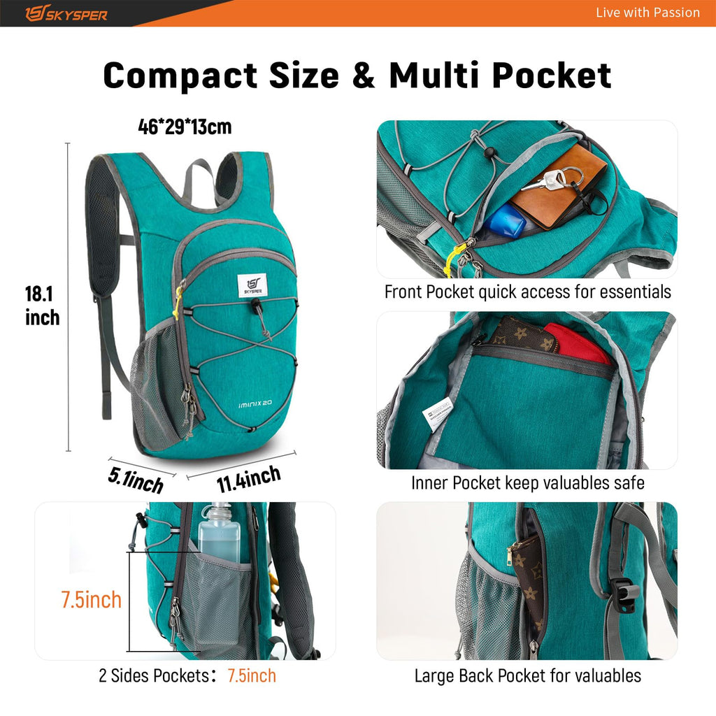 SKYSPER 15L/20L Foldable Hiking Backpack Lightweight Packable Travel Daypack with Chest Strap Small Folding Pack for Walking