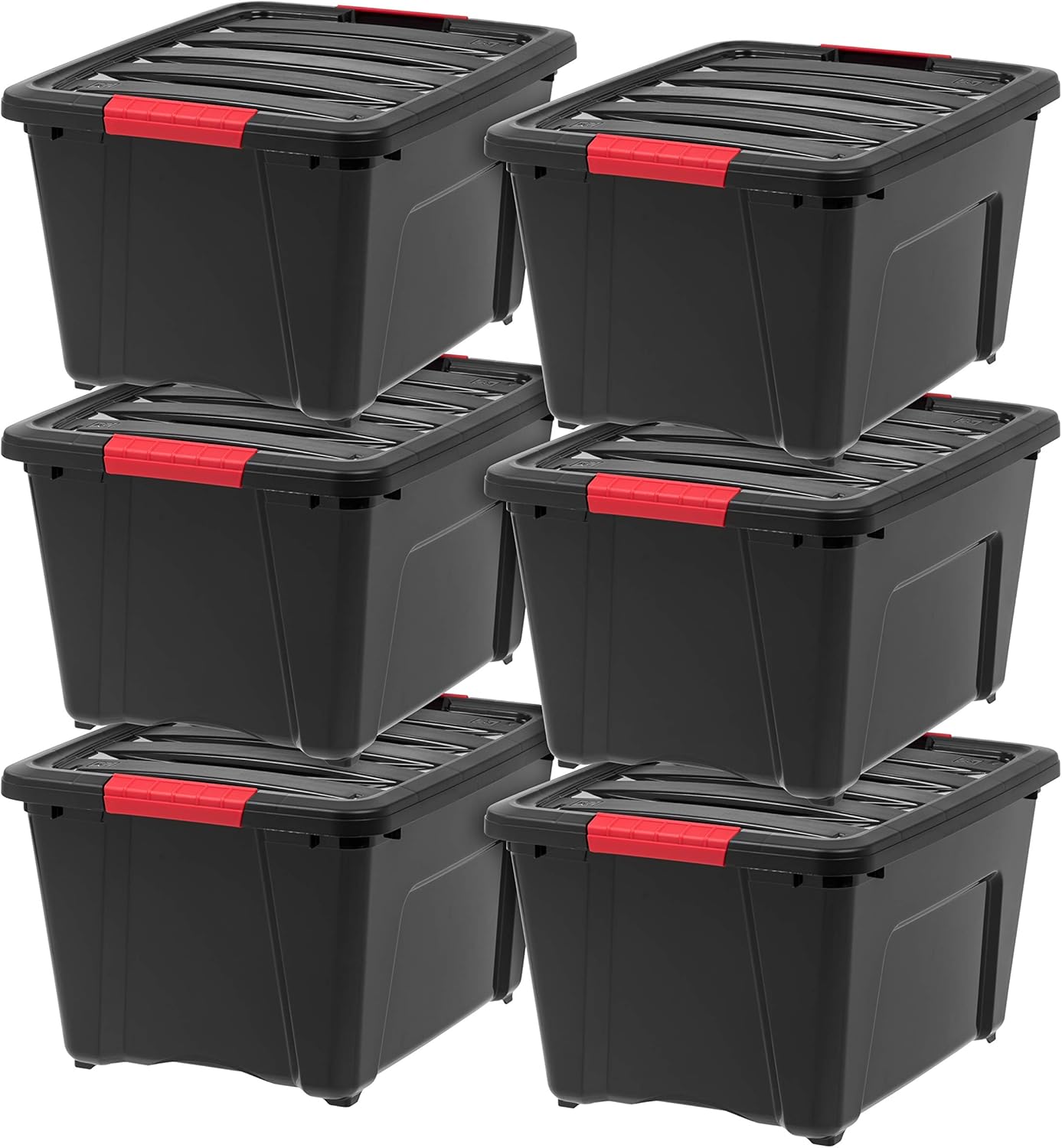 IRIS USA 54 Qt Stackable Plastic Storage Bins with Lids, 6 Pack - BPA-Free, Made in USA - Discreet Organizing Solution, Latches, Durable Nestable Containers, Secure Pull Handle - Pearl