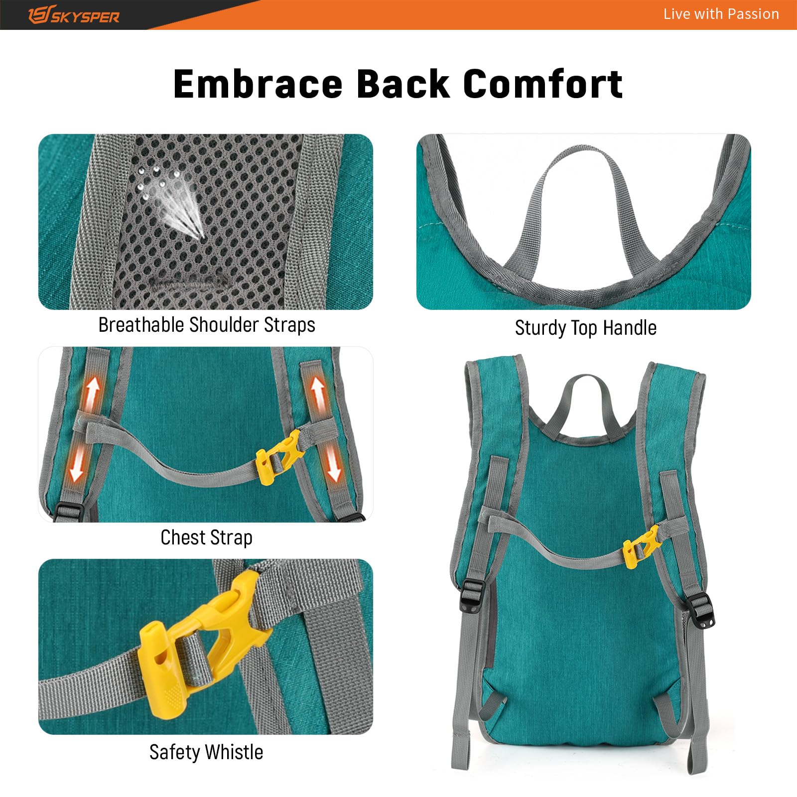 SKYSPER 15L/20L Foldable Hiking Backpack Lightweight Packable Travel Daypack with Chest Strap Small Folding Pack for Walking