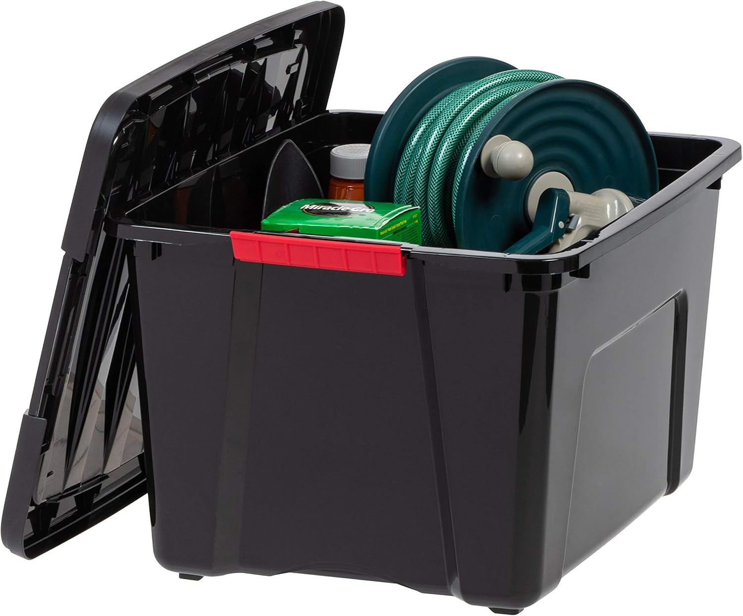 IRIS USA 54 Qt Stackable Plastic Storage Bins with Lids, 6 Pack - BPA-Free, Made in USA - Discreet Organizing Solution, Latches, Durable Nestable Containers, Secure Pull Handle - Pearl