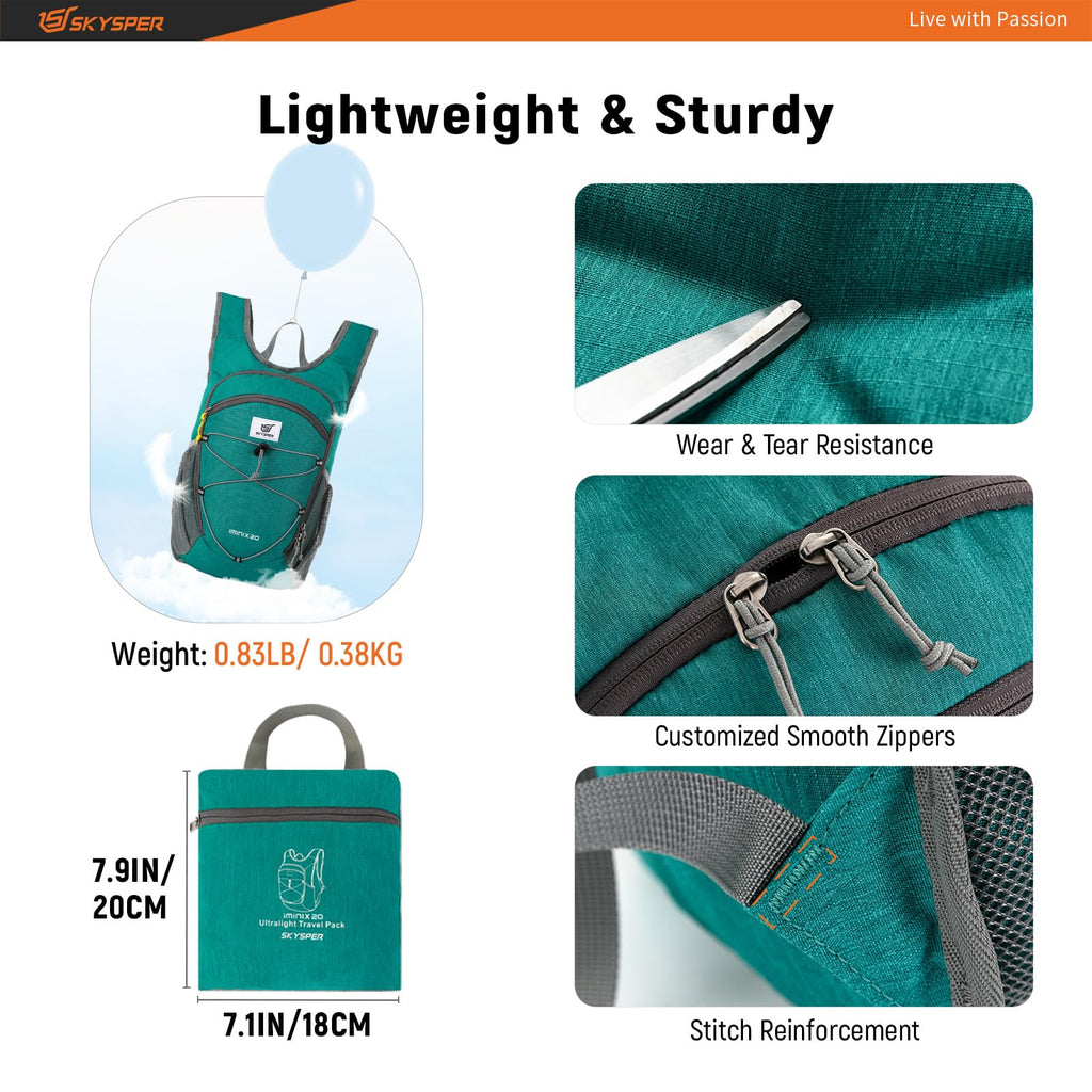 SKYSPER 15L/20L Foldable Hiking Backpack Lightweight Packable Travel Daypack with Chest Strap Small Folding Pack for Walking