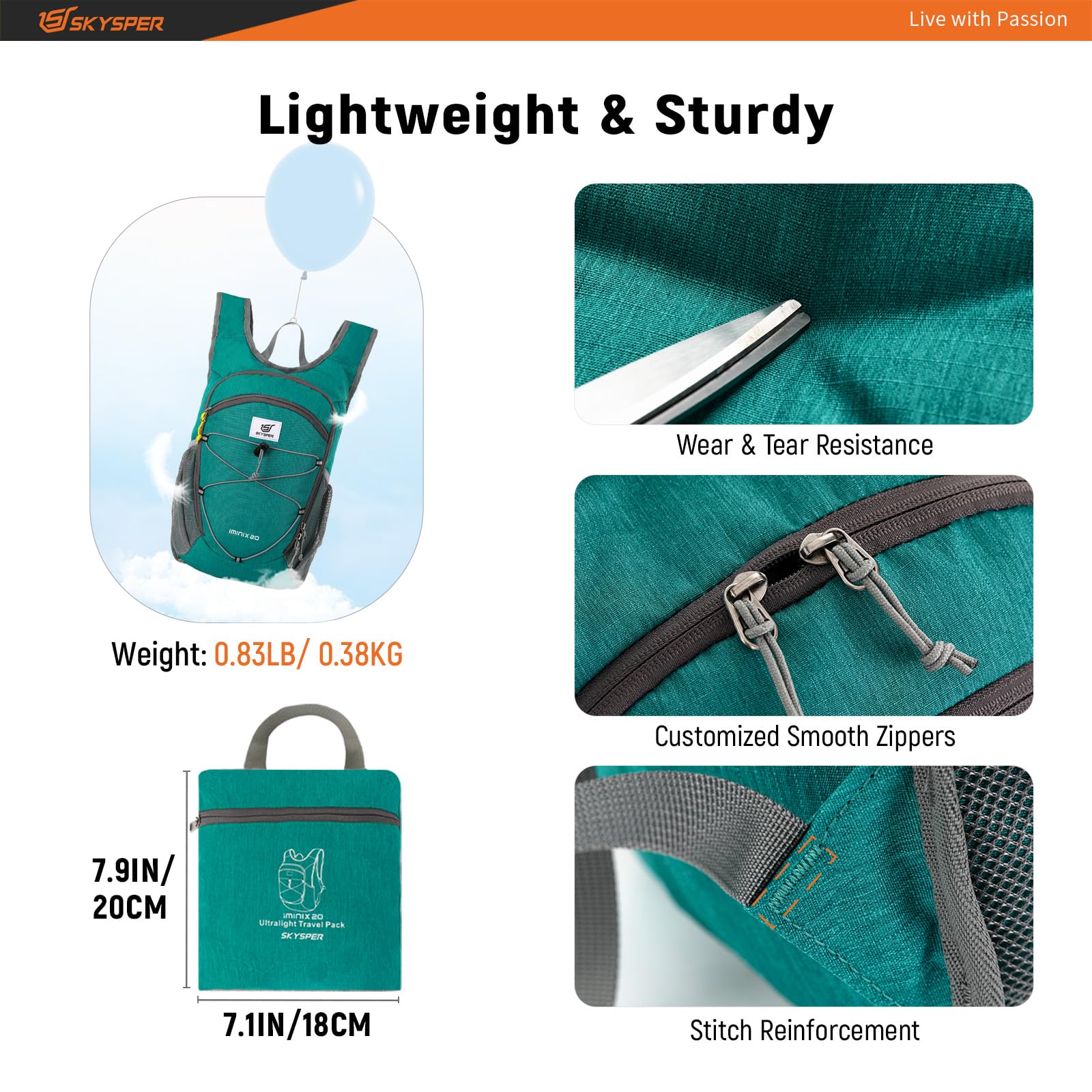 SKYSPER 15L/20L Foldable Hiking Backpack Lightweight Packable Travel Daypack with Chest Strap Small Folding Pack for Walking