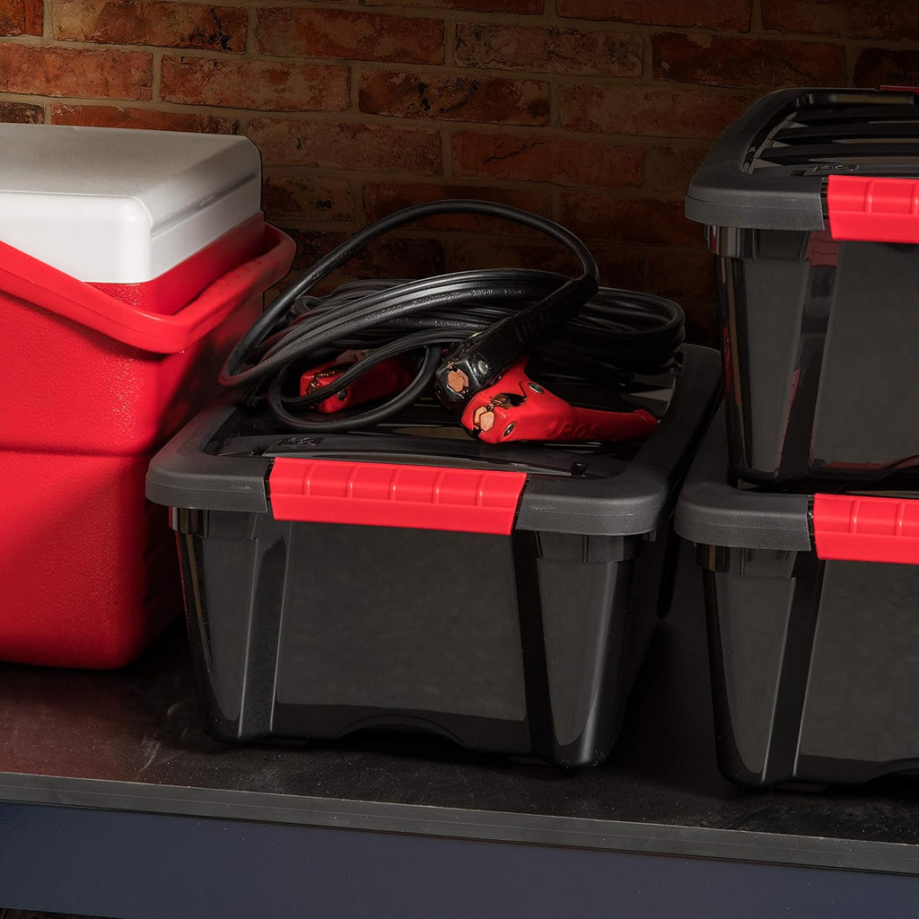 IRIS USA 54 Qt Stackable Plastic Storage Bins with Lids, 6 Pack - BPA-Free, Made in USA - Discreet Organizing Solution, Latches, Durable Nestable Containers, Secure Pull Handle - Pearl