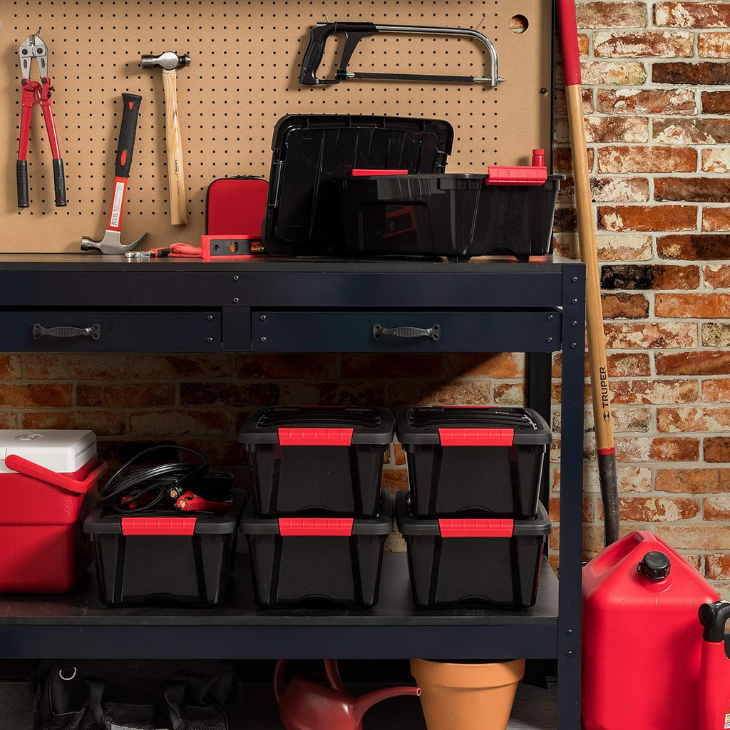 IRIS USA 54 Qt Stackable Plastic Storage Bins with Lids, 6 Pack - BPA-Free, Made in USA - Discreet Organizing Solution, Latches, Durable Nestable Containers, Secure Pull Handle - Pearl