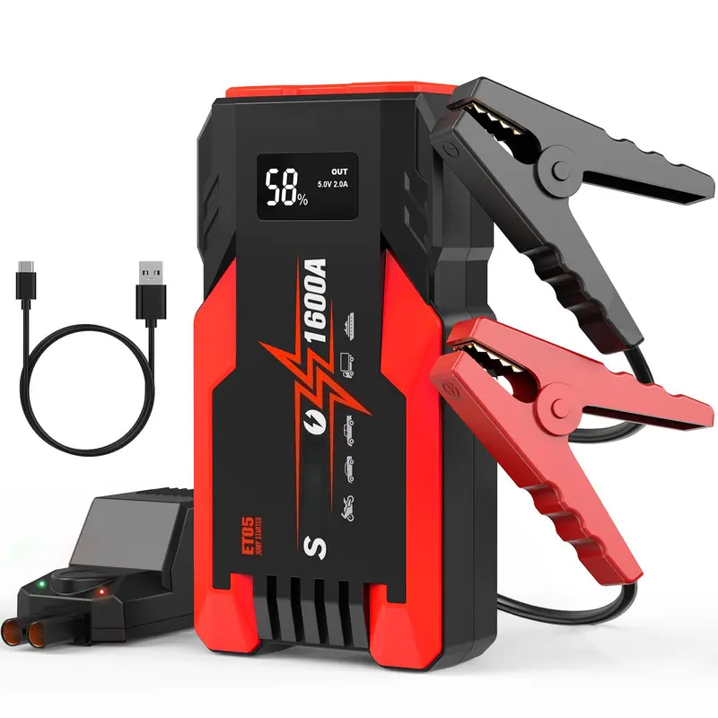 8000A Peak Portable Car Jump Starter with LED Light – Emergency Booster Battery Pack, Power Bank, Wireless Charging, Car Battery Jump Starter Tool